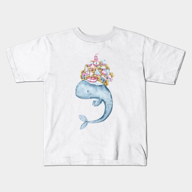 Watercolor hand painted whale painting Kids T-Shirt by tiana geo